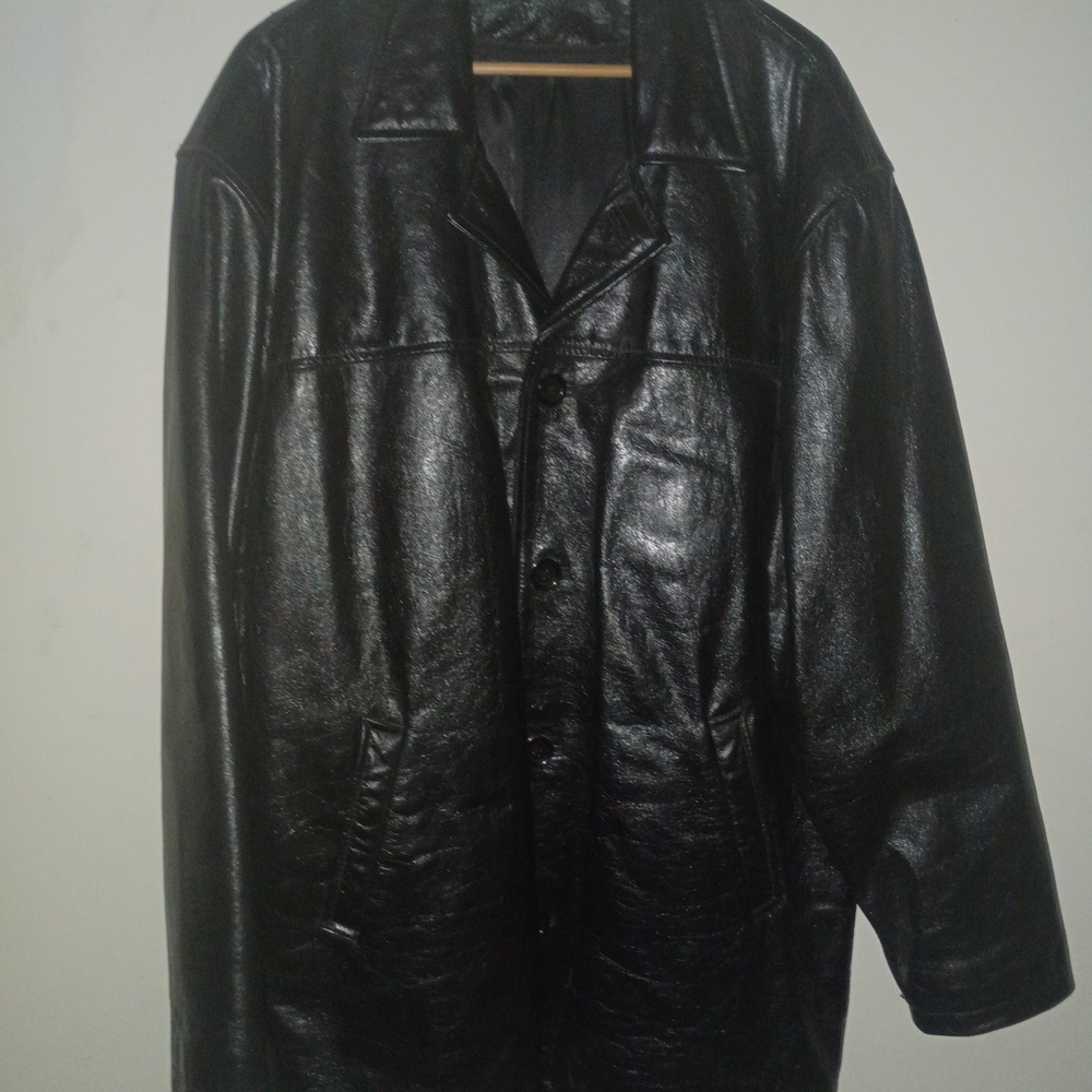 Men's Classic Black Leather Trench Coat
